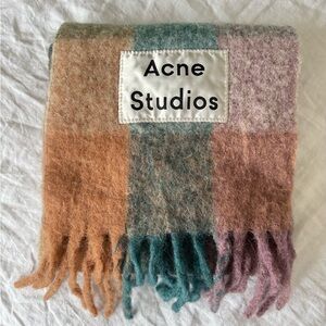 Acne Studios Multi check scarf teal blue/lilac